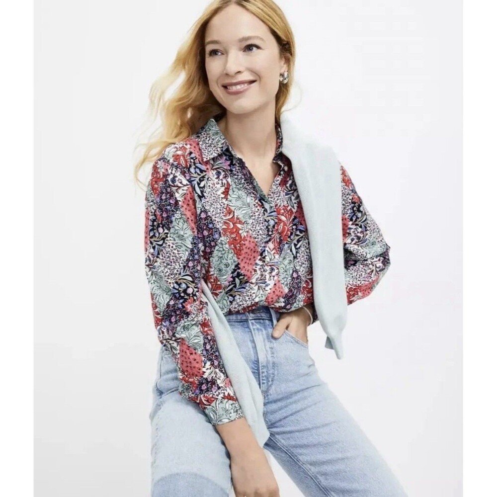 LOFT patchwork floral print button-down shirt. Si… - image 1